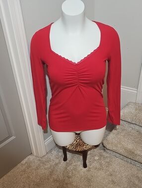 Torrid Red Long-Sleeve V-Neck Ruched Top